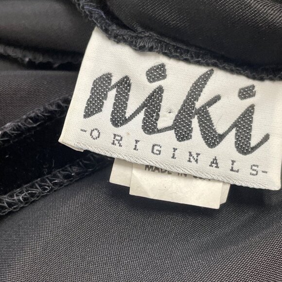 Vintage Niki Black Velvet Keyhole Back Midi Dress Beaded Accent Empire Sz 6 - Picture 7 of 9